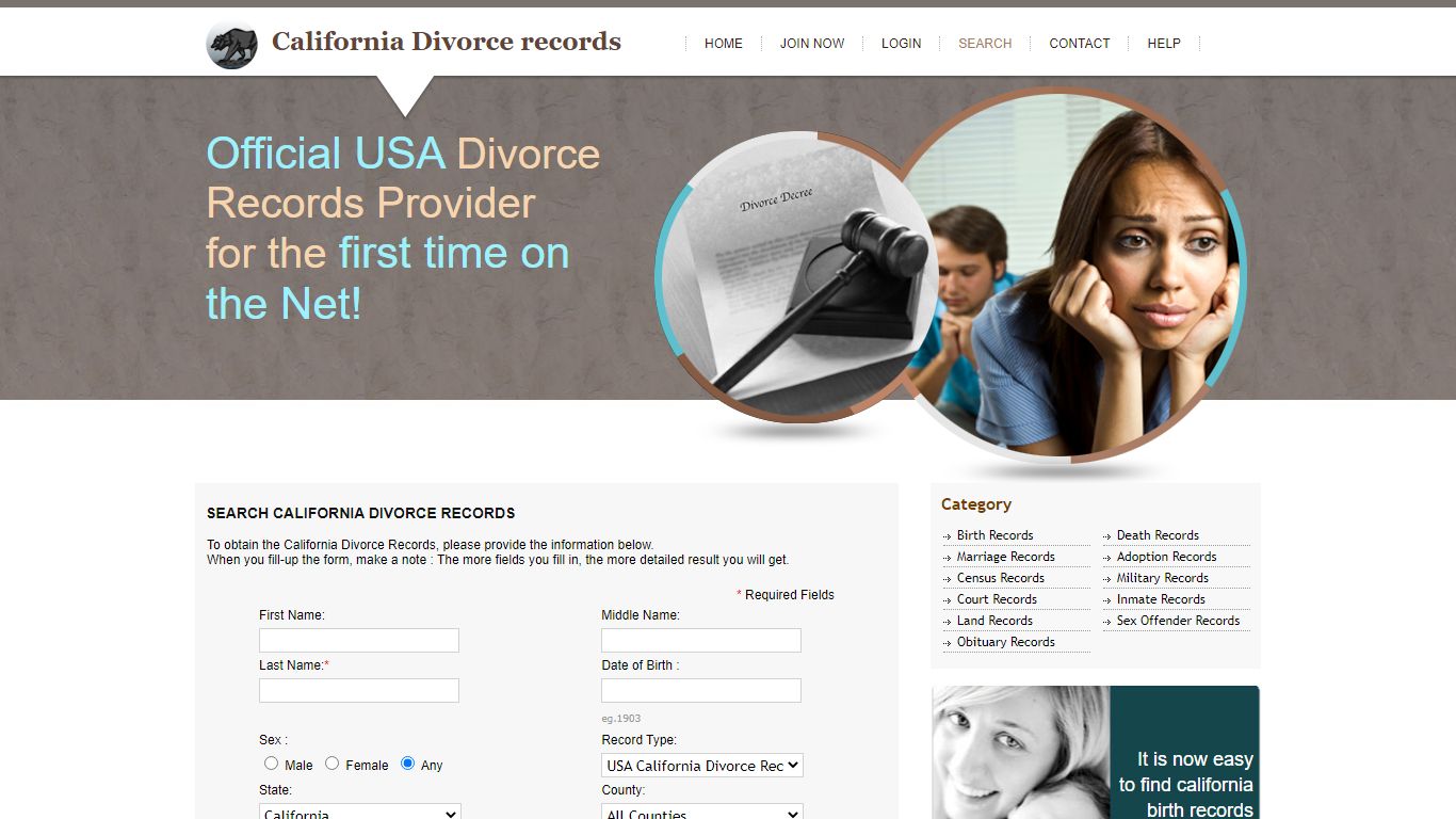 Search California State Divorce records. Online CA Divorce Record.